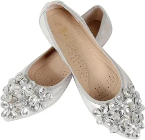 Women's Rhinestone Flats Sequins Wedding Shoes Comfort Pointed Toe Ballet Flat Shoe Low Heel Dress Shoe
