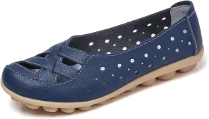 Womens Sandals Fashion Flats Closed Toe Sandals Lightweight Breathable Hollow Out Sandal Comfortable Leather Loafers Cross Walking Flat Shoes Summer Slip-On Shoes