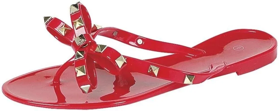 Womens Sandals Studded Jelly Bow Flip Flops