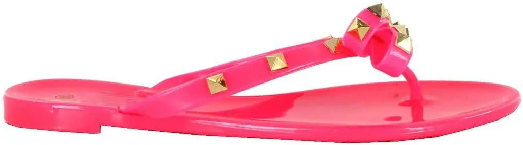 Womens Sandals Studded Jelly Bow Flip Flops