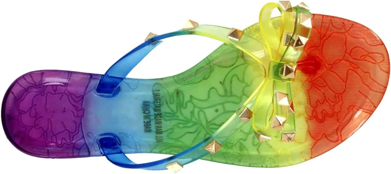 Womens Sandals Studded Jelly Bow Flip Flops