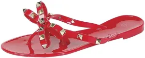 Womens Sandals Studded Jelly Bow Flip Flops