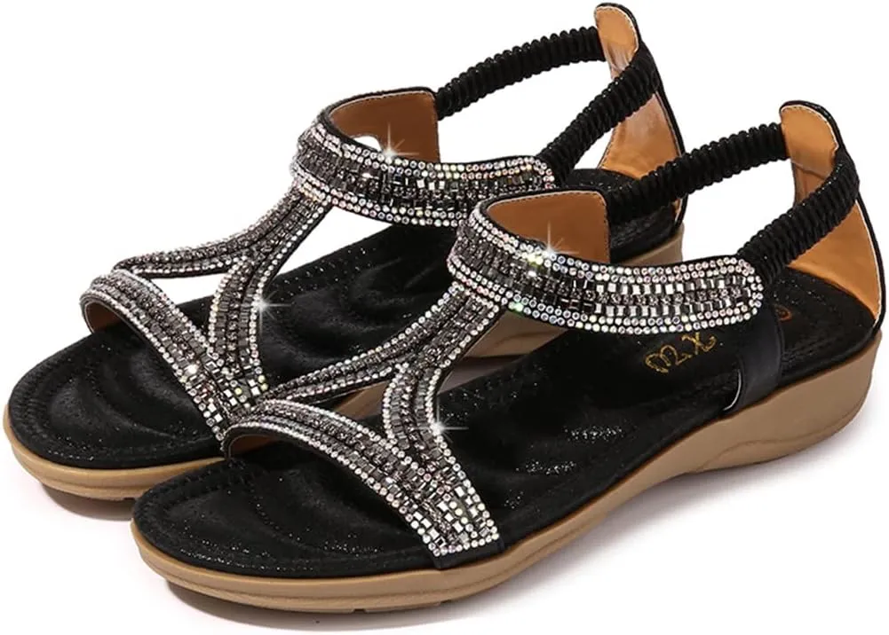 Womens Sandals Summer Dressy Flat Sandals Casual Comfortable Beach Bohemian Sandal Flat Shoes