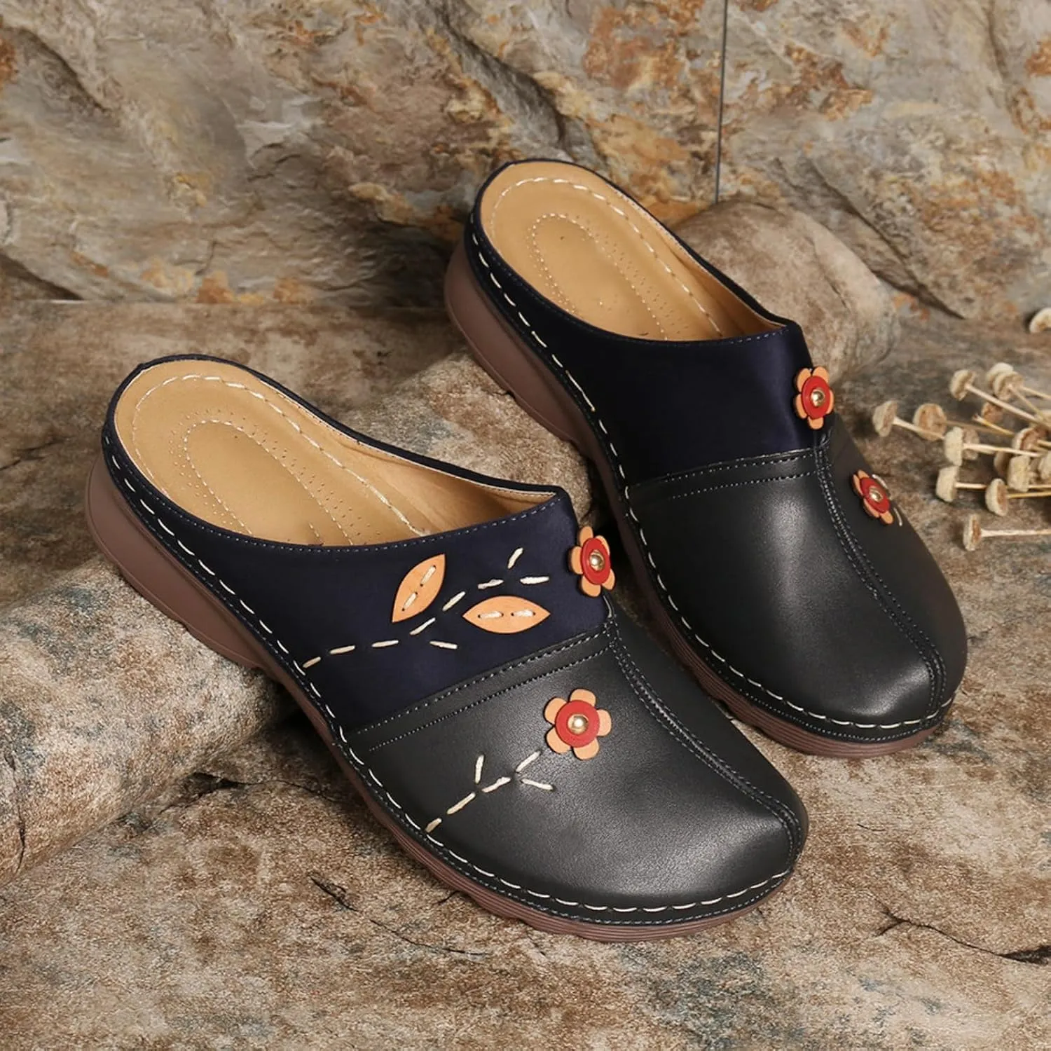Womens Sandals Vintage Ethnic Style Floral Sandals Lightweight Shoes Summer Fashion Dressy Sandals Lambskin Sandal