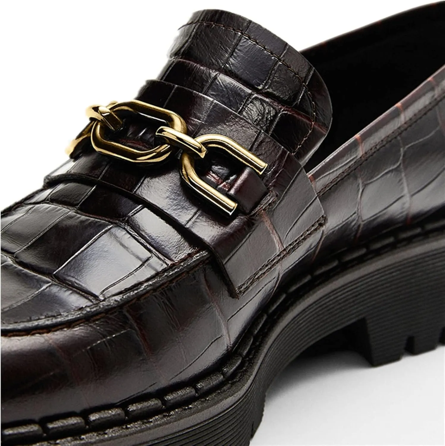 Womens Shoes Vintage Crocodile Pattern Thick Sole Increased Casual Loafers Women Slip On Flat Shoes