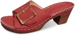 Women's Slide Heeled Sandals Opened Square Toe Chunky Block Heel Slippers with Buckle Slip on Long Womens Slippers