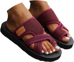 Womens Slide Sandals with Arch Support Adjustable Orthopedic Flip Flops Walking Summer Shoes Summer Casual Mesh Flats Slippers Breathable Comfortable