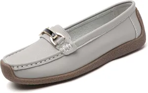 Women's Slip On Flats Loafers Leather Moccasins Walking Shoes Driving Penny Loafer with Anti-Slip Rubber Sole