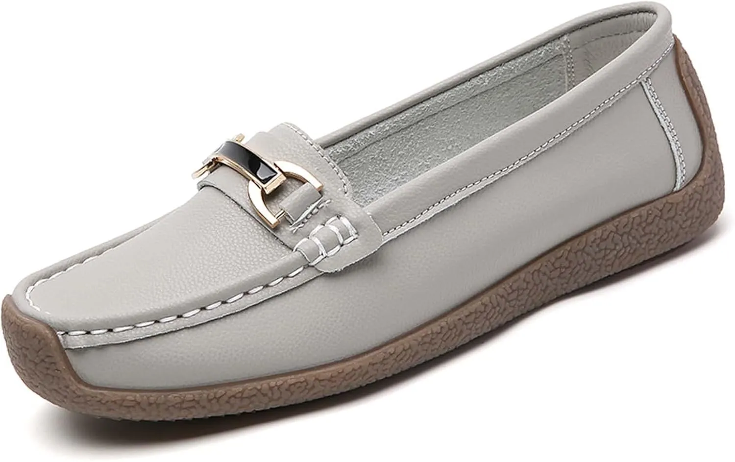 Women's Slip On Flats Loafers Leather Moccasins Walking Shoes Driving Penny Loafer with Anti-Slip Rubber Sole