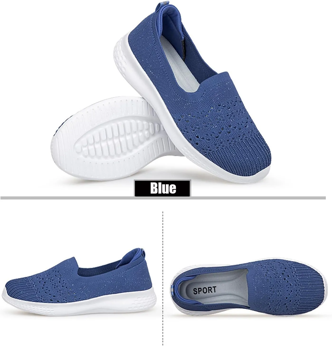Women's Slip On Mesh Knit Flat Soft Sole Walking Shoes,Summer Non-Slip Breathable Athletic Comfortable Work Memory Foam Lightweight Flat Loafer Nurse Mom Shoes Sneakers