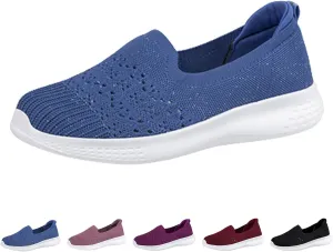 Women's Slip On Mesh Knit Flat Soft Sole Walking Shoes,Summer Non-Slip Breathable Athletic Comfortable Work Memory Foam Lightweight Flat Loafer Nurse Mom Shoes Sneakers