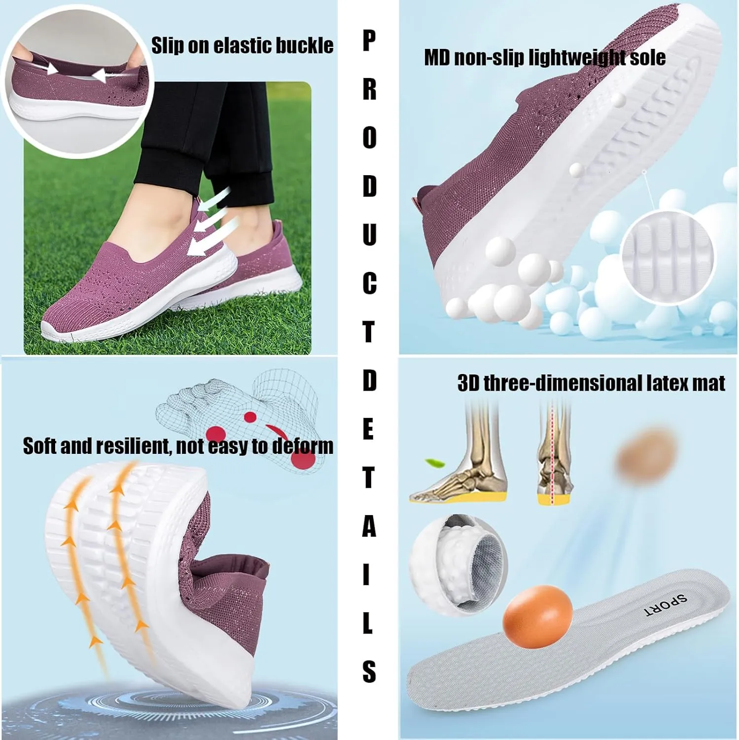 Women's Slip On Mesh Knit Flat Soft Sole Walking Shoes,Summer Non-Slip Breathable Athletic Comfortable Work Memory Foam Lightweight Flat Loafer Nurse Mom Shoes Sneakers