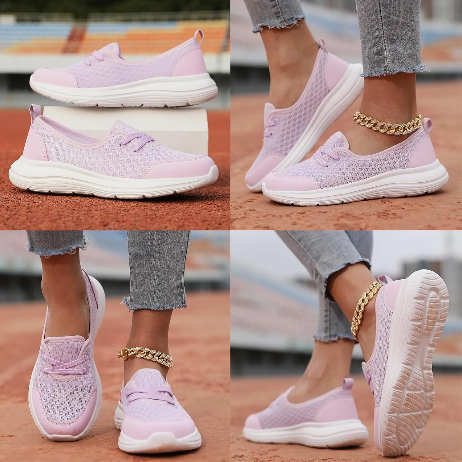 Women's Soft Sole Mesh Comfort Orthopedic Shoes, Walkclouds Breathable Slip-On Flat Walking Shoes, Comfortable Walking Shoes Orthopedic Shoes for Women(Pink,US 8.5)