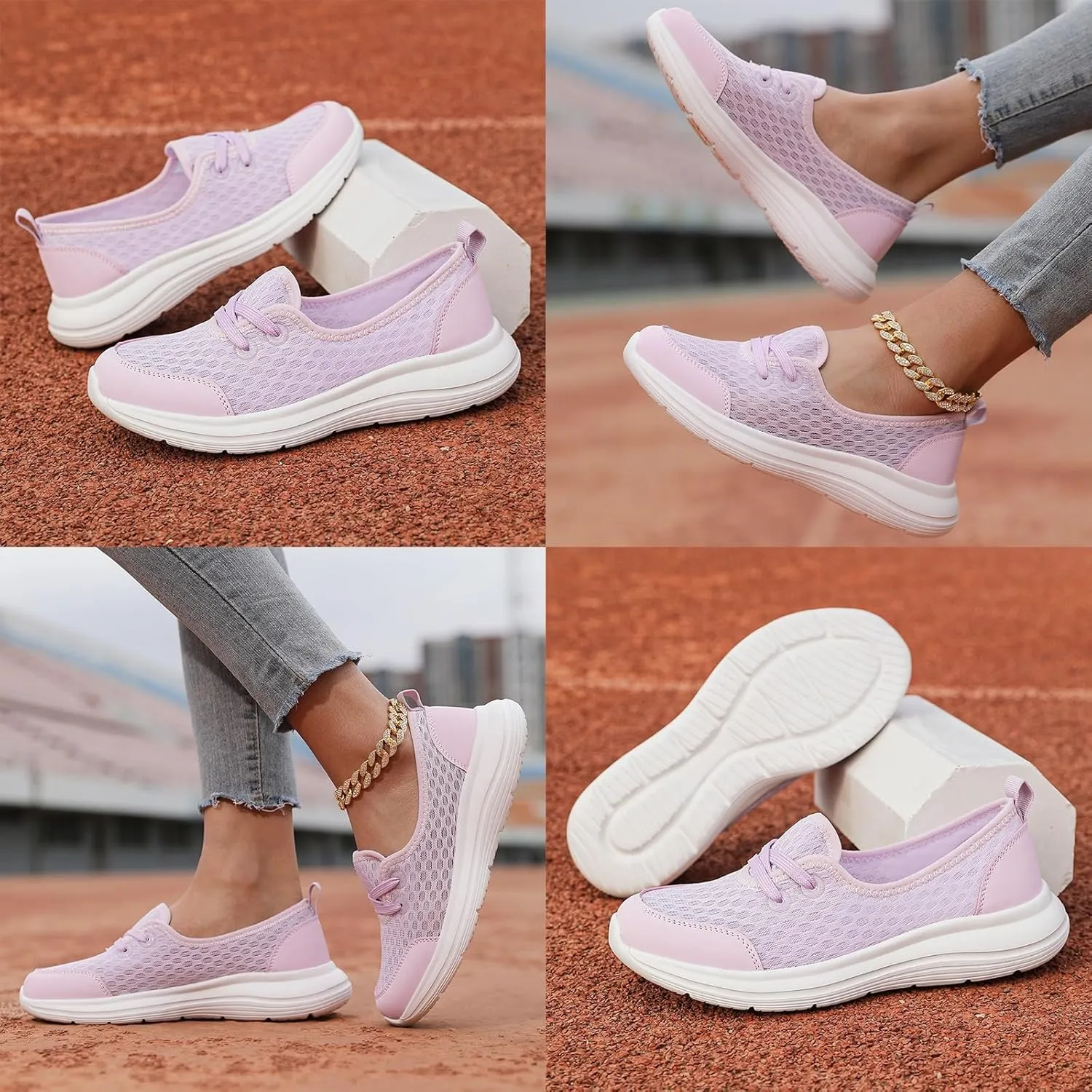 Women's Soft Sole Mesh Comfort Orthopedic Shoes, Walkclouds Breathable Slip-On Flat Walking Shoes, Comfortable Walking Shoes Orthopedic Shoes for Women(Pink,US 8.5)
