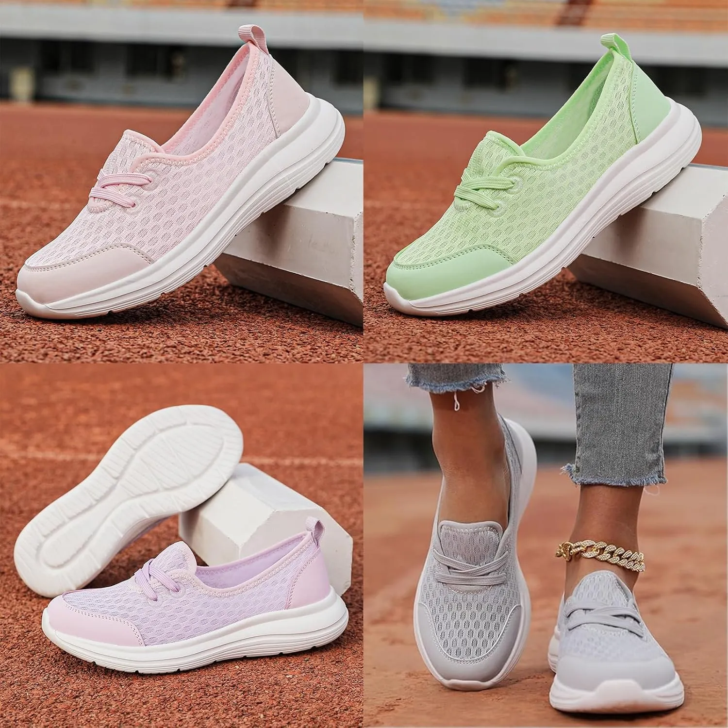 Women's Soft Sole Mesh Comfort Orthopedic Shoes, Walkclouds Breathable Slip-On Flat Walking Shoes, Comfortable Walking Shoes Orthopedic Shoes for Women(Pink,US 8.5)