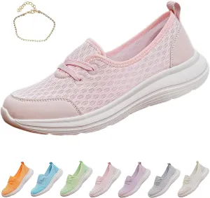 Women's Soft Sole Mesh Comfort Orthopedic Shoes, Walkclouds Breathable Slip-On Flat Walking Shoes, Comfortable Walking Shoes Orthopedic Shoes for Women(Pink,US 8.5)