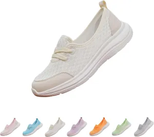 Women's Soft Sole Mesh Comfort Orthopedic Shoes,Breathable Slip-On Flat Walking Shoes,Non-Slip Low Top Casual Shoe