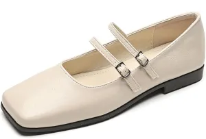 Women's Square Toe Flat Bottomed Mary Jane Shoes Fashionable Solid Color Comfortable Retro Mary Jane Flat Shoes