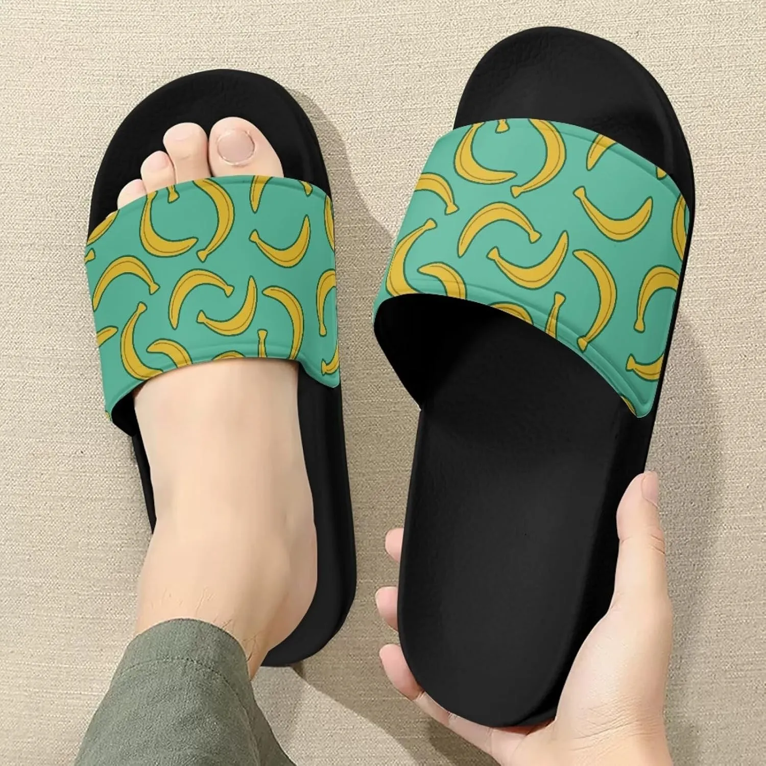 Womens Summer Black Flat Shoes EVA Anti-Slip Sole Shower Shoes Pool House Beach Slide Sandals Offering Great Comfort Slippers With Soft Leather