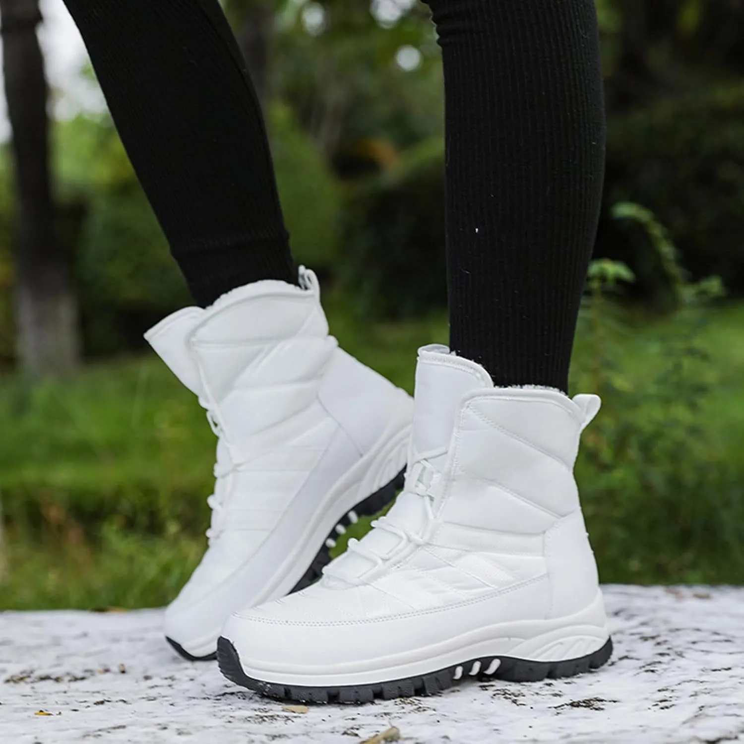 Women's Thick Bottom Snow Boots Lace Up Non Slip Boots Cold Proof Insulated Winter Boots Fuzzy Garden Boots