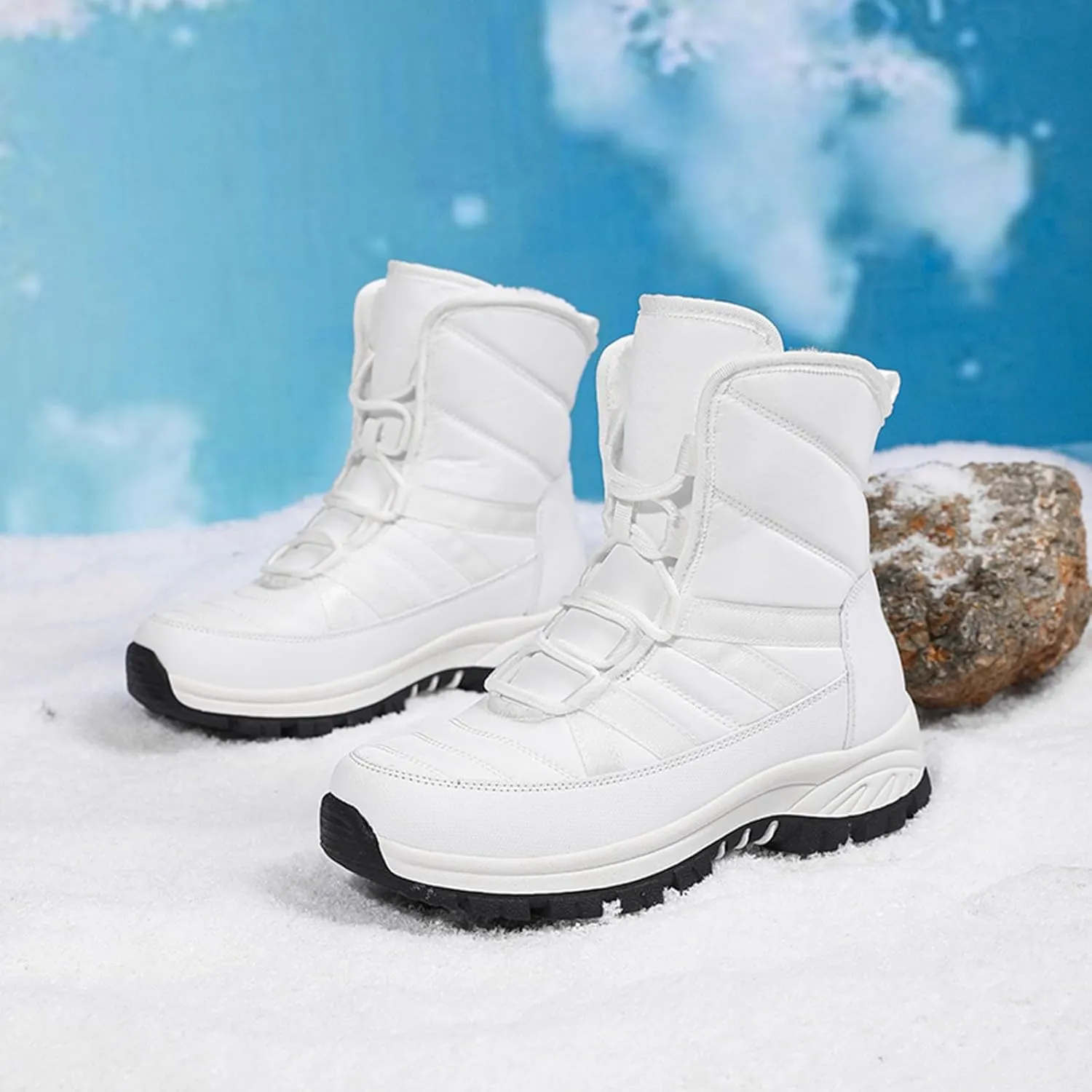 Women's Thick Bottom Snow Boots Lace Up Non Slip Boots Cold Proof Insulated Winter Boots Fuzzy Garden Boots