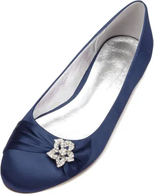 Womens Wedding Satin Pumps Ladies Flat Bridal Slip on Shoes Rhinestone Ballet Ballerina Shoes