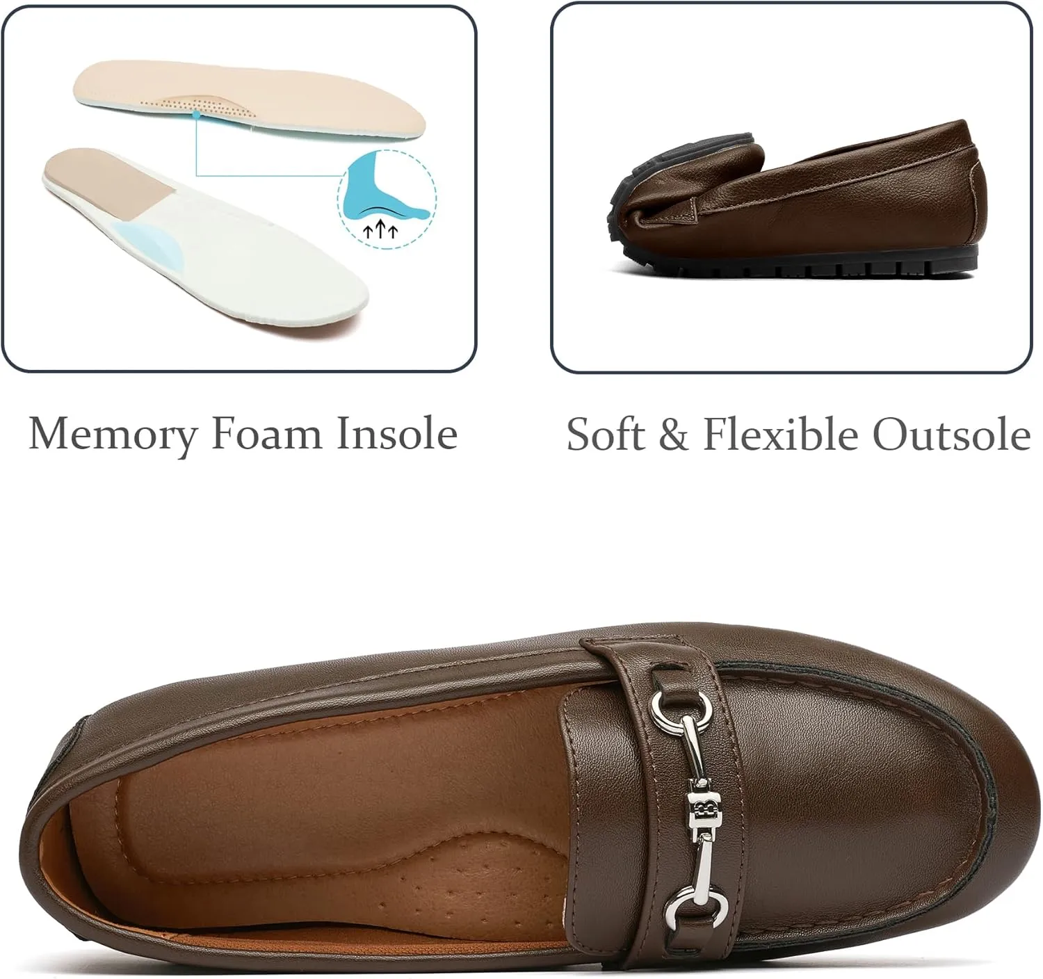 Women's Wide Loafers Casual Slip on Flat Shoes Women's Comfort Penny Loafers with Arch Support Women Dressy Moccasins