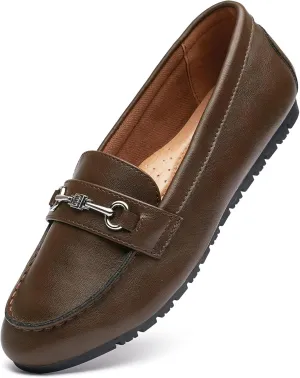 Women's Wide Loafers Casual Slip on Flat Shoes Women's Comfort Penny Loafers with Arch Support Women Dressy Moccasins