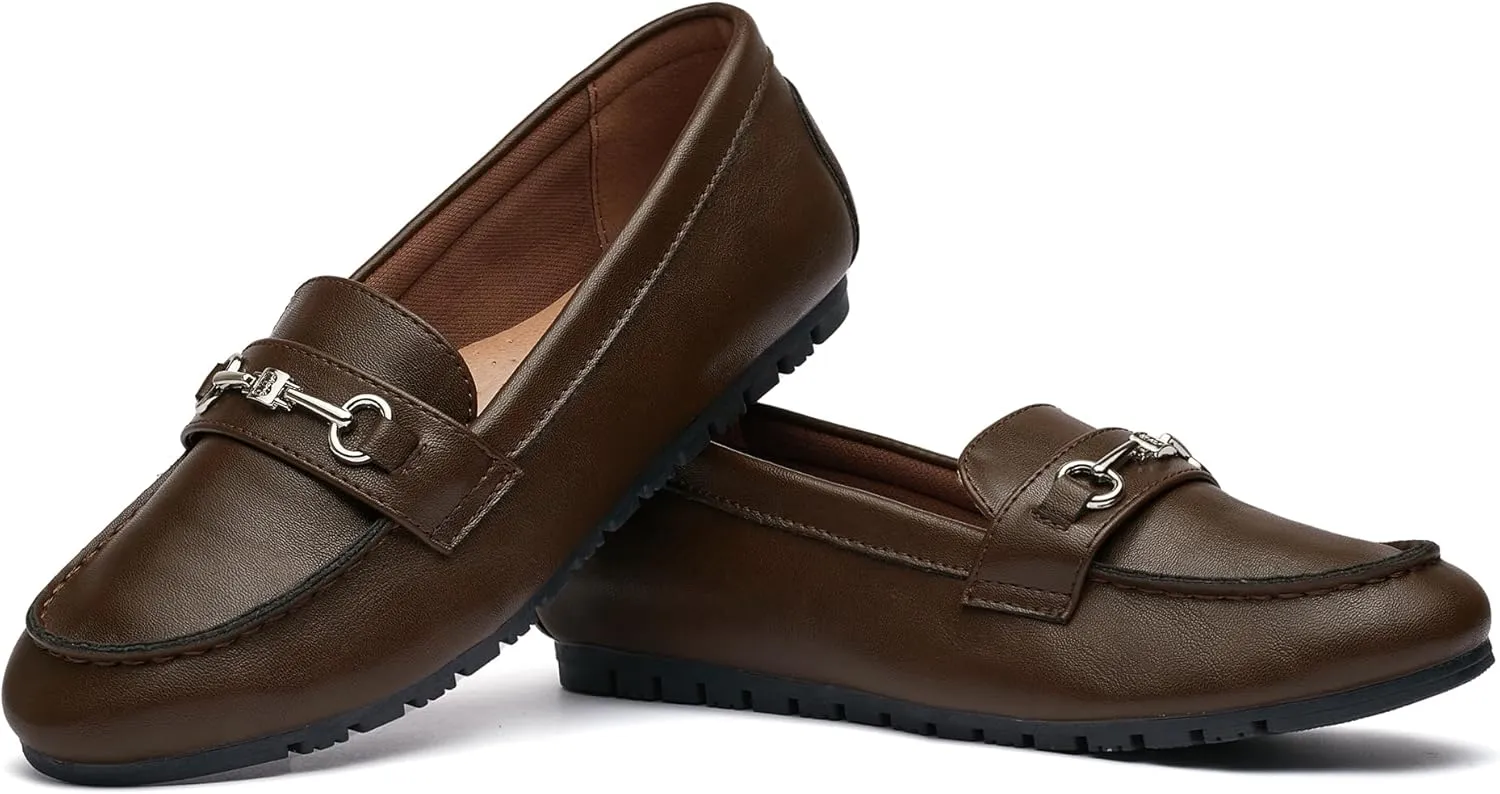 Women's Wide Loafers Casual Slip on Flat Shoes Women's Comfort Penny Loafers with Arch Support Women Dressy Moccasins