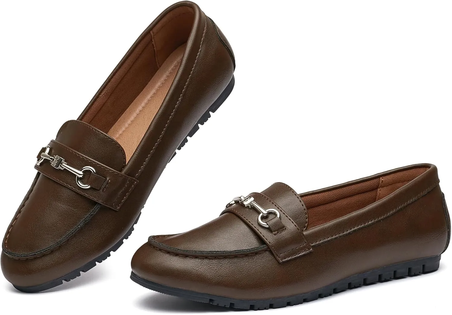 Women's Wide Loafers Casual Slip on Flat Shoes Women's Comfort Penny Loafers with Arch Support Women Dressy Moccasins
