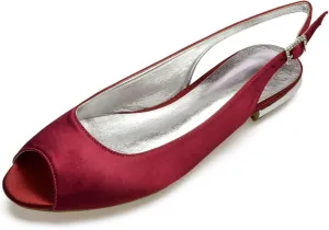 Women's with Buckle Satin Wedding Dress Shoes Slingback Sandals Peep Toe Flat Pumps Evening Party Comfort Bridal Flats