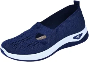 Women's Woven Orthopedic Breathable Soft Shoes Slip On Arch Support Walking Flying Sneakers Diabetic Foam Walking Shoes