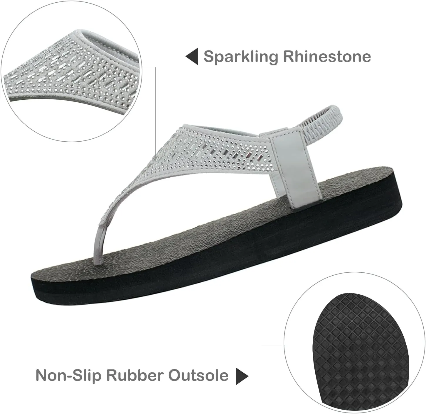 Women's Yoga Mat Flat Sling Sandals Slingback Rhinestone Flip Flops Sandal