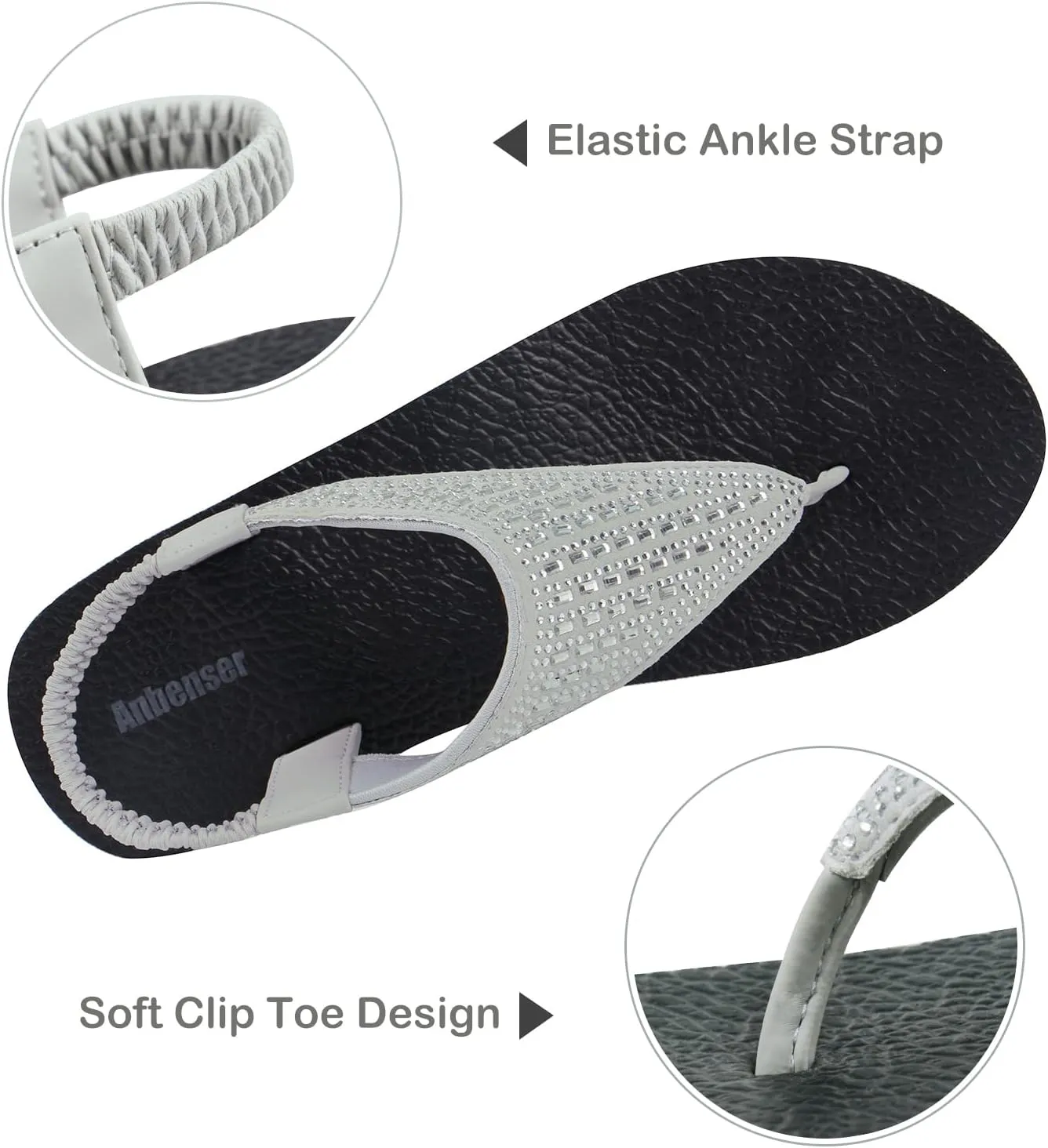 Women's Yoga Mat Flat Sling Sandals Slingback Rhinestone Flip Flops Sandal