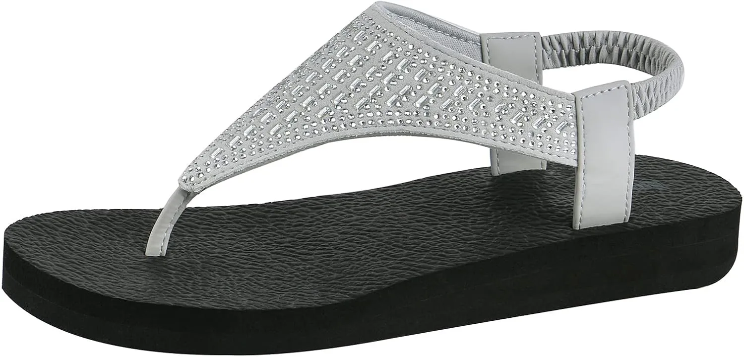 Women's Yoga Mat Flat Sling Sandals Slingback Rhinestone Flip Flops Sandal