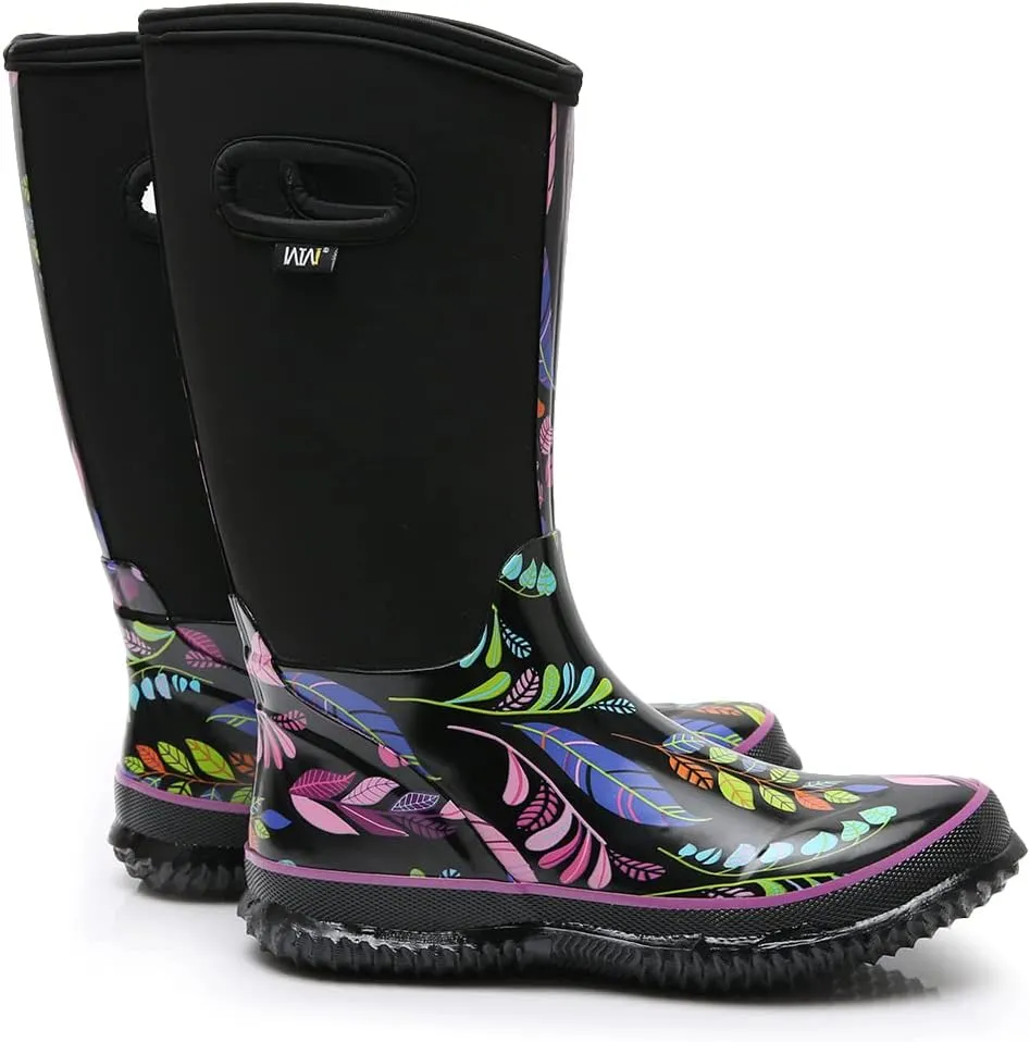 WTW Mid Calf Rain Boots for Women - Waterproof Insulated Neoprene Mud Boots Outdoor Hunting Garden Boots