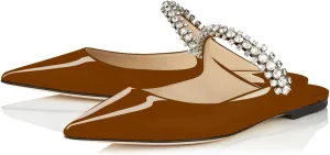 XINIUNIU Women Heeled Mules Patent Leather Strapped Mules Pointed Toe Slip On Sandals for Women Rhinestones Bridal Dress Shoes