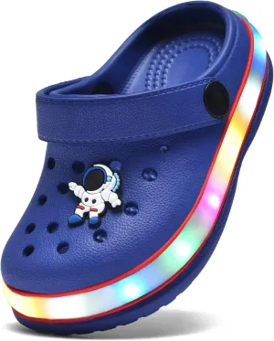 XPKWS Toddler Kids Clogs Boys Girls LED Garden Shoes Light up Sandals Slip on Quick Dry Beach Slippers