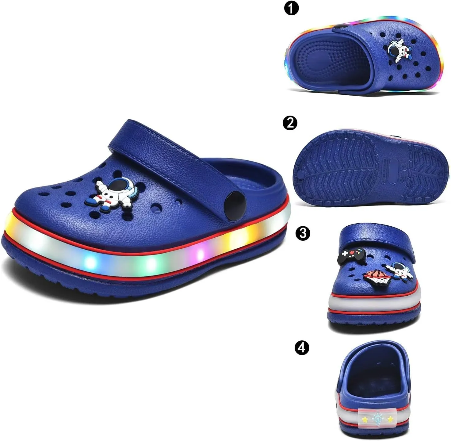 XPKWS Toddler Kids Clogs Boys Girls LED Garden Shoes Light up Sandals Slip on Quick Dry Beach Slippers