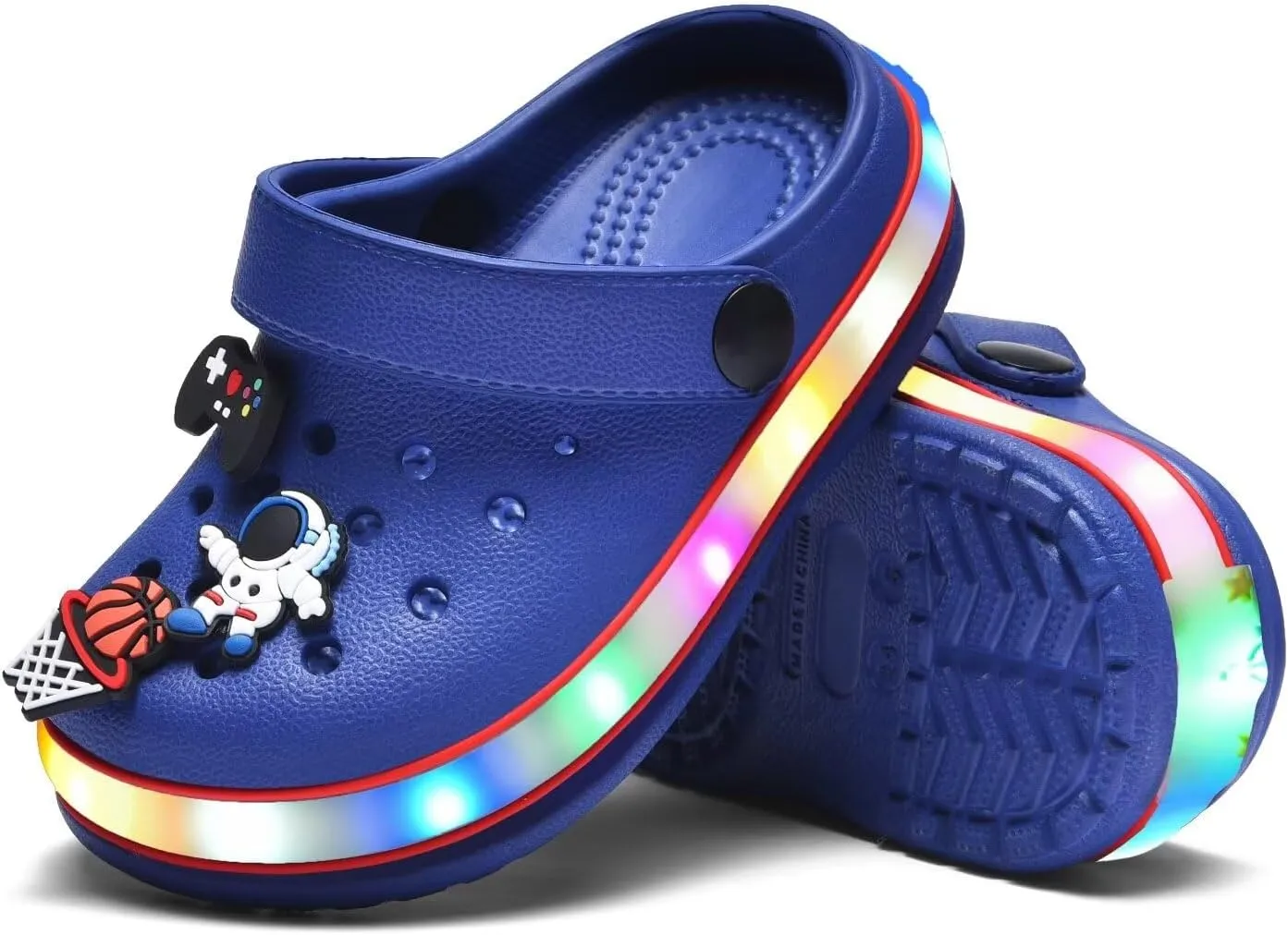 XPKWS Toddler Kids Clogs Boys Girls LED Garden Shoes Light up Sandals Slip on Quick Dry Beach Slippers