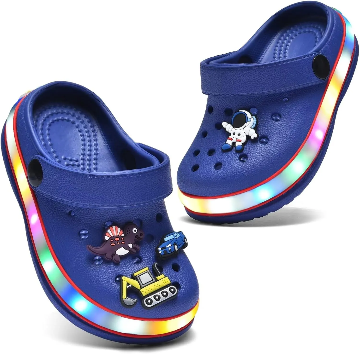 XPKWS Toddler Kids Clogs Boys Girls LED Garden Shoes Light up Sandals Slip on Quick Dry Beach Slippers