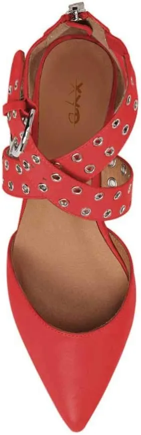 XYD Women Retro Crossover Strap Eyelet Pointed Toe Flats Sandals Back Zip D'Orsay Low Heel Buckle Dress Shoes