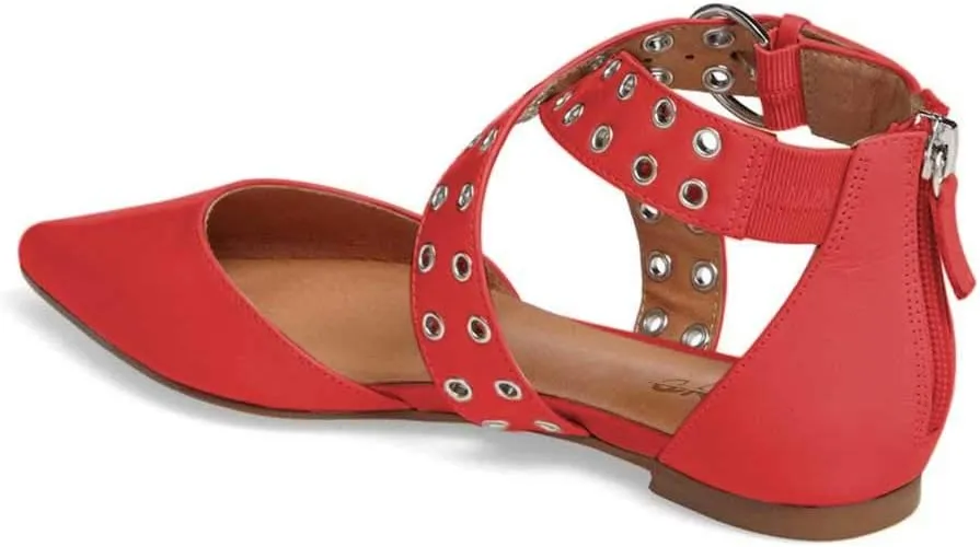 XYD Women Retro Crossover Strap Eyelet Pointed Toe Flats Sandals Back Zip D'Orsay Low Heel Buckle Dress Shoes