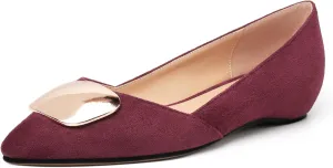 YODEKS Women Flats Low Heel Slip On Closed Pointed Toe Dress Ballet Flat Shoes