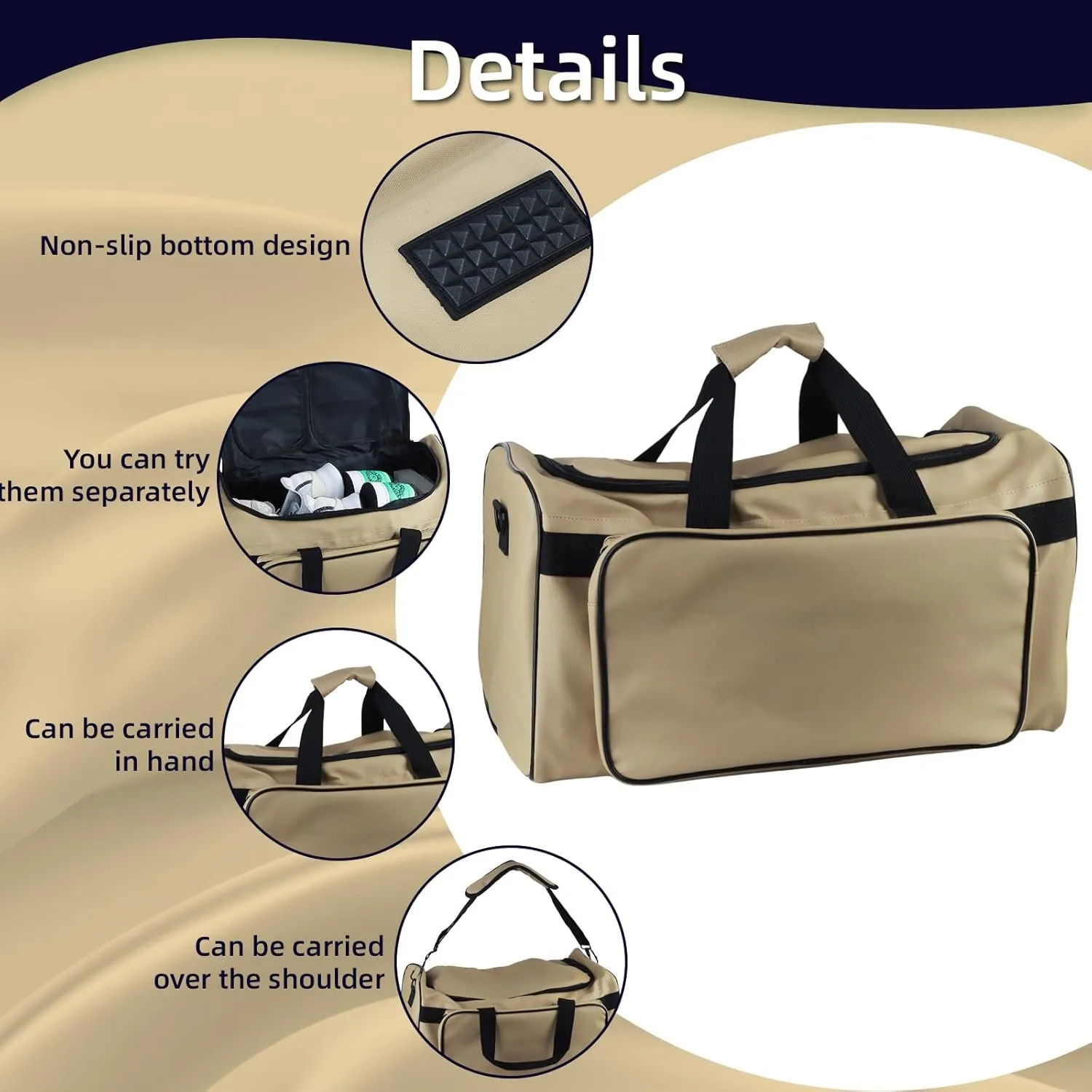 YXQ Sneaker Bag, 30L Large Capacity Multi-Function 4-Layer Gym Bag with Durable Shoulder Strap Adjustable Waterproof Travel Bag for Men,Light khaki