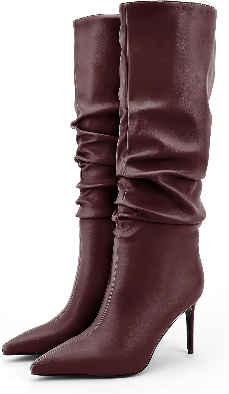 Zamikoo Slouchy High Heel Boots for Women, Knee High Stiletto Heel Boots, Pointed Toe Slouch Stretch Tall Boots Pull On 3.5 Inches