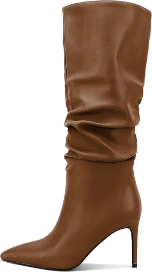 Zamikoo Slouchy High Heel Boots for Women, Knee High Stiletto Heel Boots, Pointed Toe Slouch Stretch Tall Boots Pull On 3.5 Inches