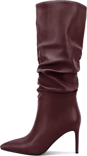 Zamikoo Slouchy High Heel Boots for Women, Knee High Stiletto Heel Boots, Pointed Toe Slouch Stretch Tall Boots Pull On 3.5 Inches